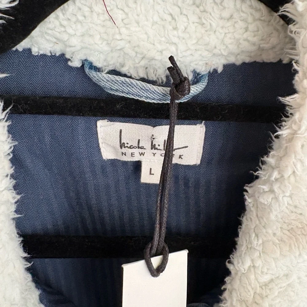 Nicole Miller Light Blue Denim Jacket with Cream Sherpa Collar - Picture 3 of 5